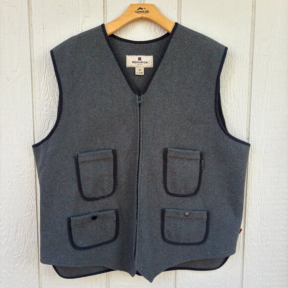 Woolrich Hunting Vest Men's XL Green Black Wool Zip Outdoor Pockets Utility - Picture 1 of 11